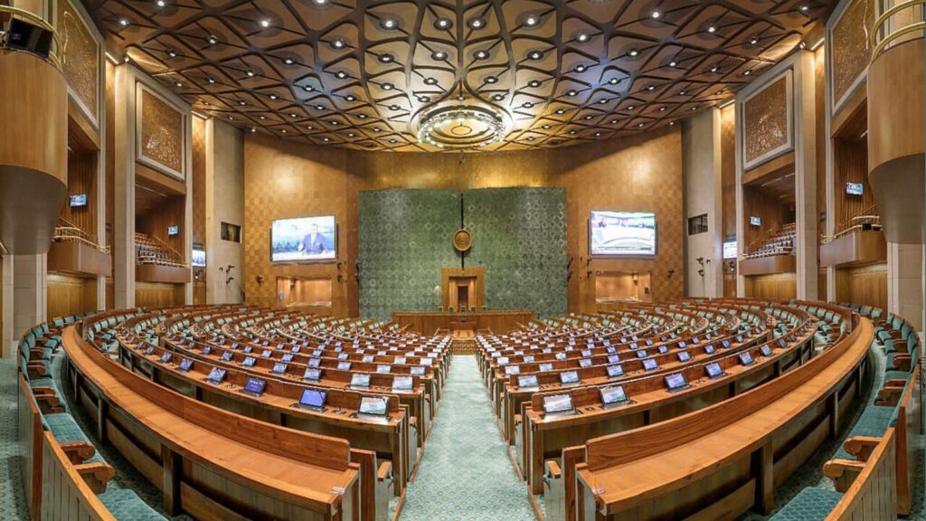 Lok Sabha chamber in the New Parliament building,